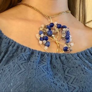 Chunky blue beaded Tree of Life necklace